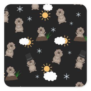 Groundhog Day Pattern Square Sticker