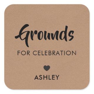 Grounds for Celebration Tags, Coffee Label, Kraft Square Sticker