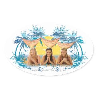 Group Blue Palm Tree Graphic Oval Sticker
