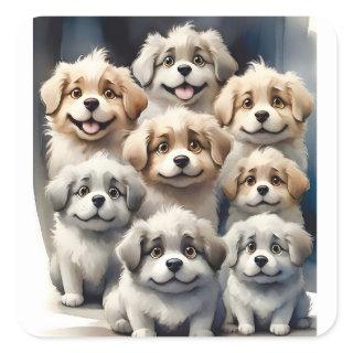 Group of Happy Dogs Buddies Pals Portrait  Square Sticker