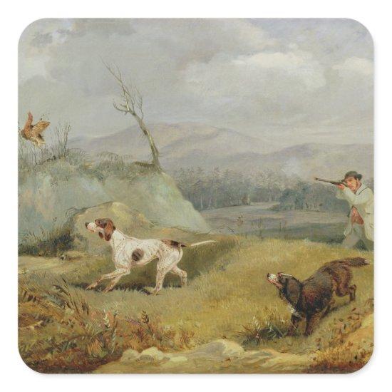 Grouse Shooting (oil on canvas) Square Sticker