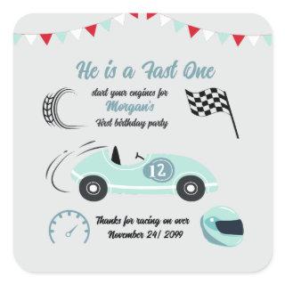 Growing Up Two Fast Festive Blue Race Car Birthday Square Sticker