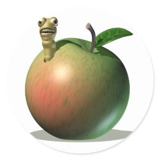Grub Eating Apple Classic Round Sticker