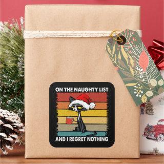 Grumpy Christmas Cat on the Naughty List Square Sticker