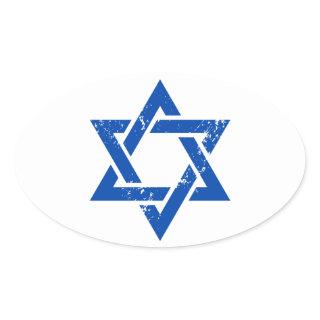 Grunge Blue Star of David Oval Sticker