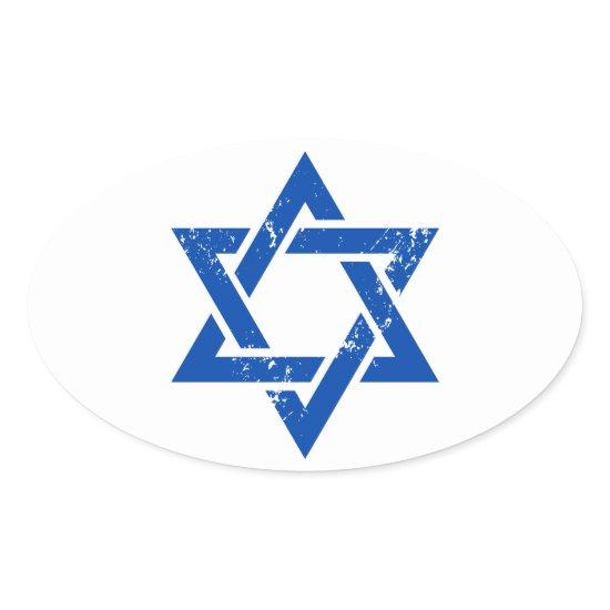 Grunge Blue Star of David Oval Sticker