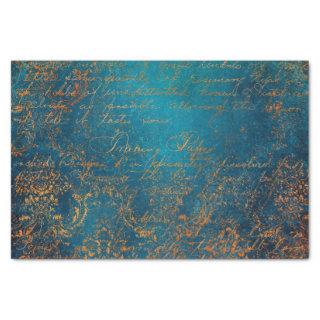 Grunge Copper Patina and Turquoise Calligraphy Tissue Paper