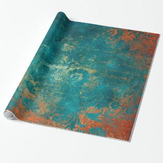 Grunge Copper Patina and Turquoise Damask