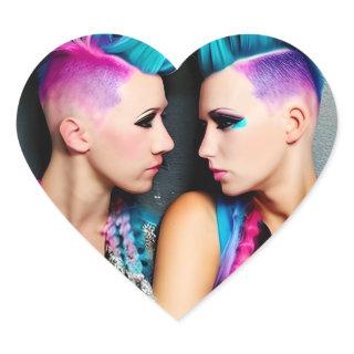 Grunge Goth Lesbian Love |  Couple AI Art Heart Sticker