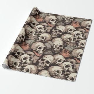 grunge pile of skulls seamless pattern drawing