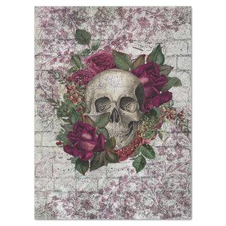 Grunge wall with skull decoupage tissue paper