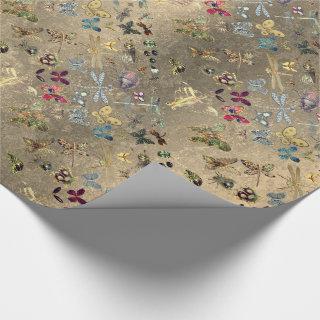 Grungy Gold Meadow Butterfly Insects Gems Diamond