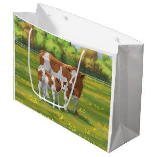 Guernsey Cow & Cute Calf in Summer Pasture Large Gift Bag