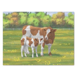 Guernsey Cow & Cute Calf in Summer Pasture Tissue Paper