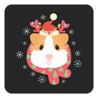 Guinea Pig Christmas Reindeer Square Sticker