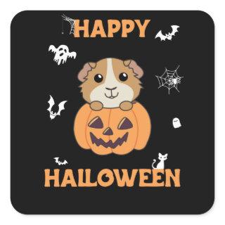 Guinea Pig Pumpkin Sweet Animals Happy Halloween Square Sticker