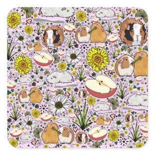 Guinea Pigs in Pink Square Sticker