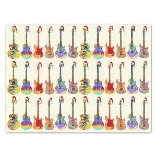 Guitars Wearing Santa Hats Colorful Pattern Tissue Paper