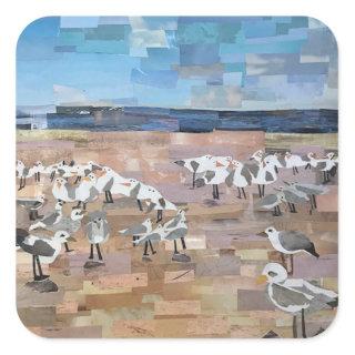 "Gulls on the Beach" Cut Paper by Willowcatdesigns Square Sticker