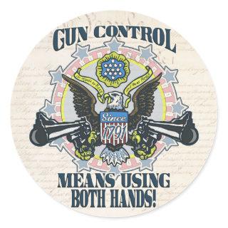 Gun Control: Using Both Hands Gun-Toting Eagle Classic Round Sticker
