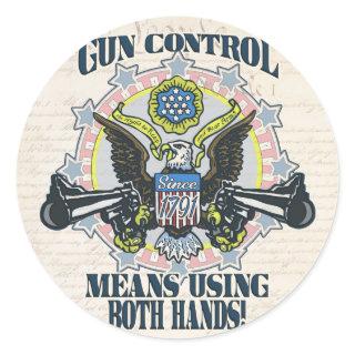 Gun Control: Using Both Hands Gun-Toting Eagle Classic Round Sticker