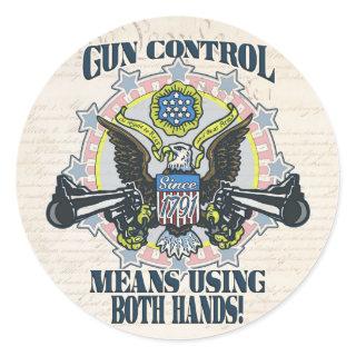 Gun Control: Using Both Hands Gun-Toting Eagle Classic Round Sticker