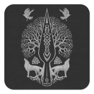 Gungnir - Spear of Odin and Tree of life  - Square Sticker