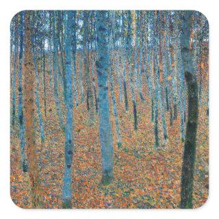 Gustav Klimt Beech Tree Forest Grove Square Sticker