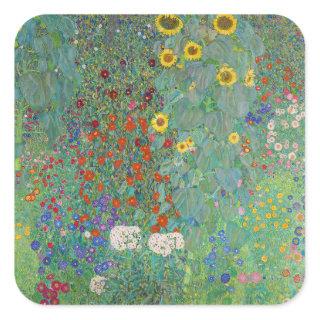 Gustav Klimt - Country Garden with Sunflowers Square Sticker