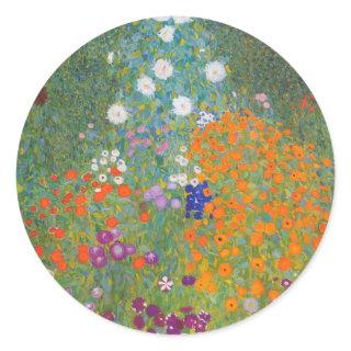 Gustav Klimt Flower Garden Cottage Nature Classic Round Sticker