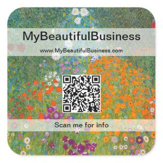 Gustav Klimt - Flower Garden QR Code Square Sticker