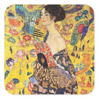 Gustav Klimt Lady With Fan Square Sticker