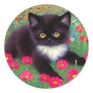 Gustav Klimt Tuxedo Cat Classic Round Sticker