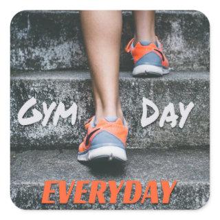 Gym Day Everyday Workout Motivation Stairs Orange Square Sticker