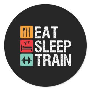 Gym Motivation Workout Fitness Eat Sleep Train Classic Round Sticker