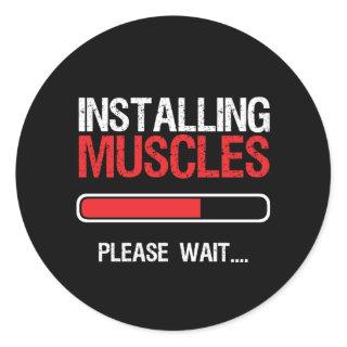 Gym Workout Fitness Body Builder Installing Muscle Classic Round Sticker