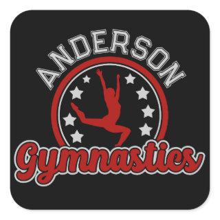Gymnastics ADD NAME Gymnast Vault Floor Athlete Square Sticker