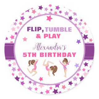 Gymnastics Girl Stars Birthday Party Classic Round Sticker