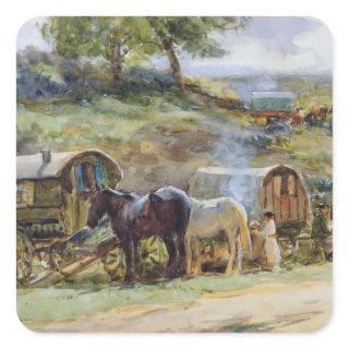 Gypsy Encampment, Appleby, 1919 Square Sticker