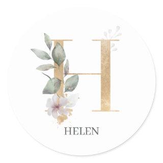 H Monogram Floral Personalized Classic Round Sticker