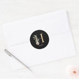 H Monogram Floral Personalized Classic Round Sticker