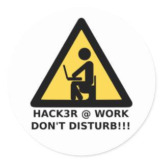 Hacker at work classic round sticker
