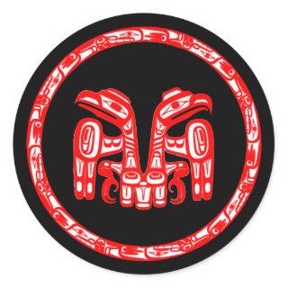 Haida Tribe Native American Double Red Eagle Crest Classic Round Sticker