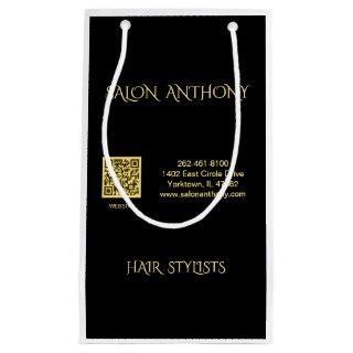 Hair Salon Gold Black QR  Small Gift Bag