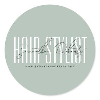 Hair stylist modern typography script mint classic round sticker