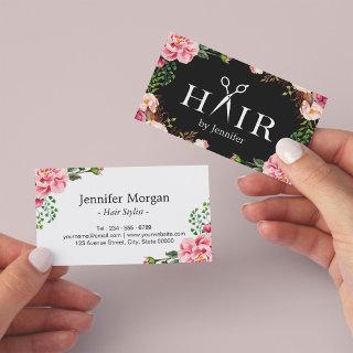 Hair Stylist Scissors Elegant Floral Wrapping Business Card