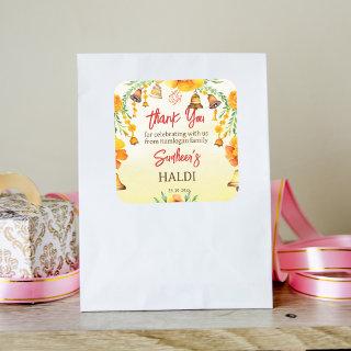 Haldi marigolds bells Indian wedding thank you Square Sticker