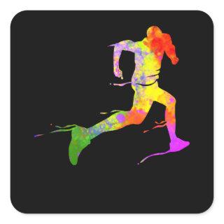 Half Marathon Runner Sprinting Jogging Running Square Sticker