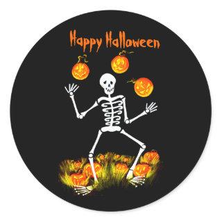 Halloween Art Stickers, skeleton,Jack-O-Lanterns Classic Round Sticker