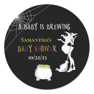 Halloween Baby is Brewing Witch Baby Shower  Classic Round Sticker